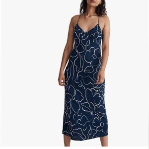 Madewell Women's Navy Blue Floral V-Neck Spaghetti Midi Slip Dress Size 6 NWT